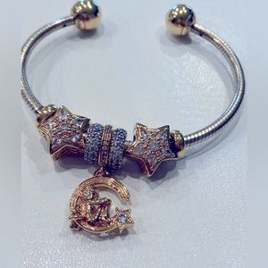 Pandora 14k gold plated and sterling silver charms, 5 total charms